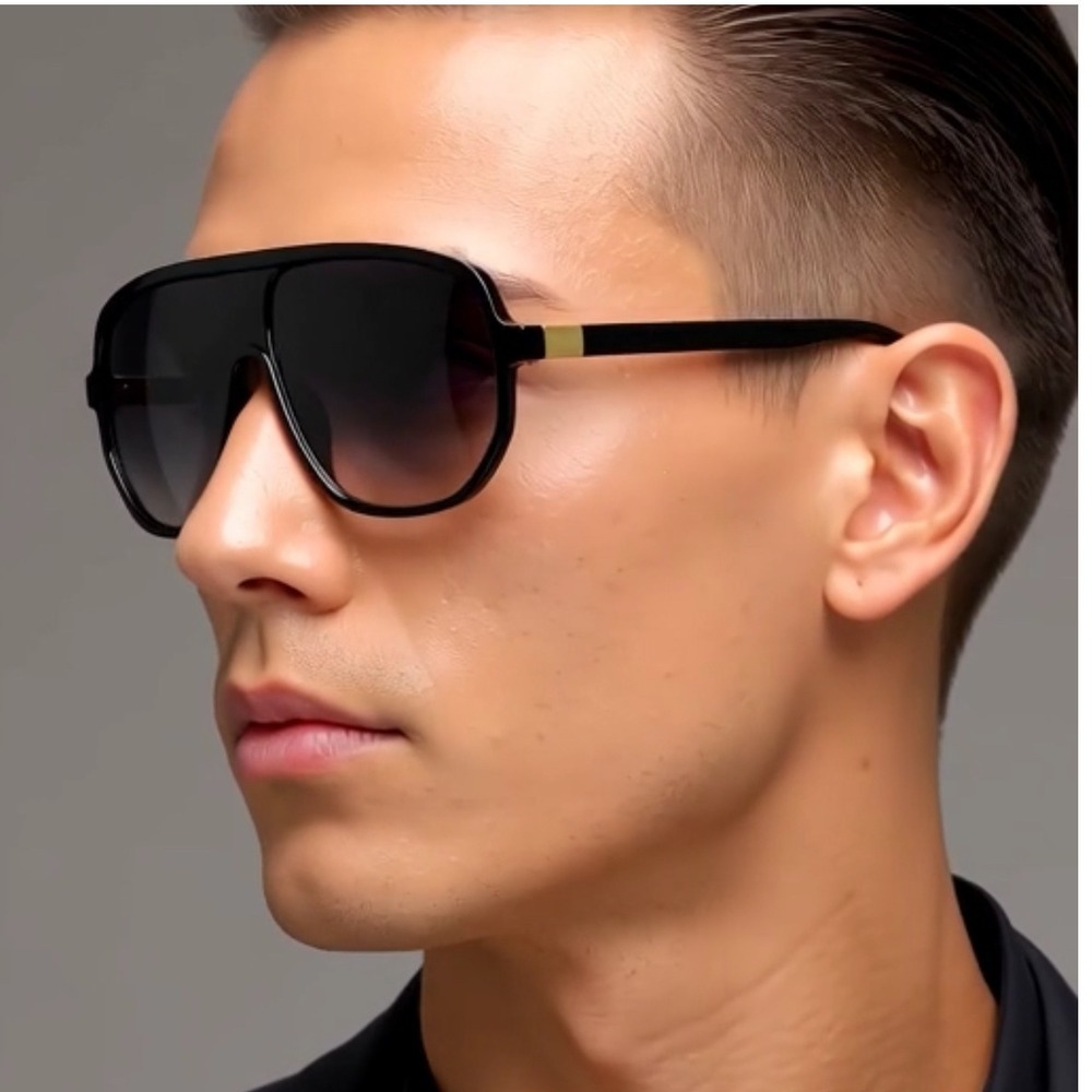 Sunglasses Men's Oversized Shield Fashion Shades Black Gold Accent UV400 Protect